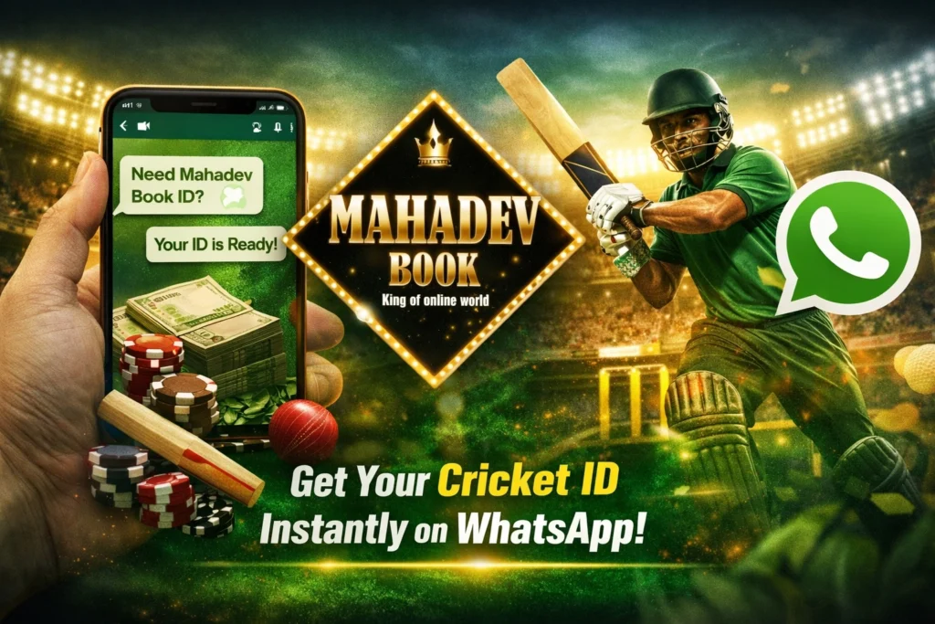 Mahadev Book WhatsApp Number banner for instant cricket ID creation and live online betting platform