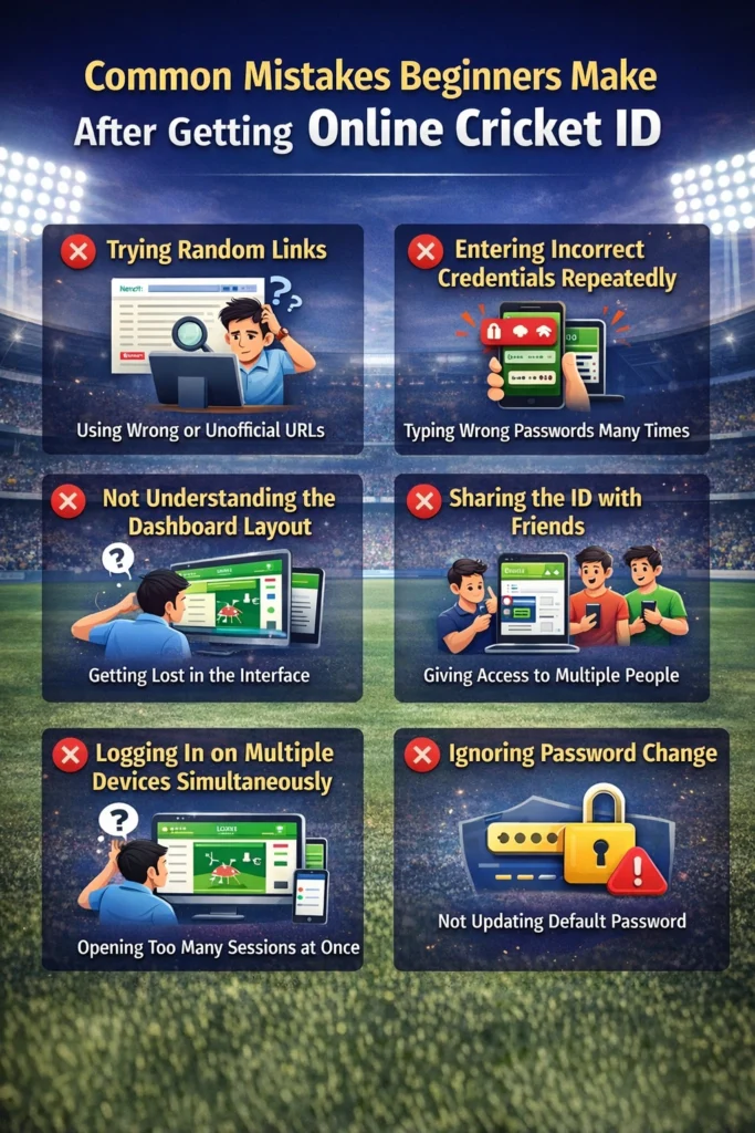 Common mistakes beginners make after getting online cricket ID infographic