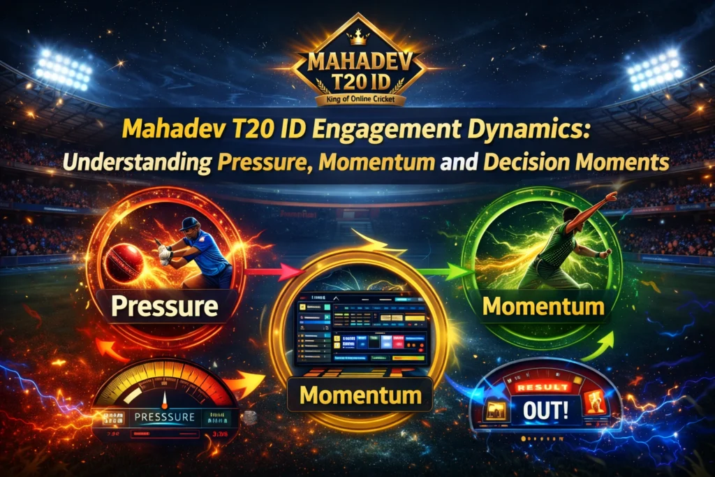 Mahadev T20 ID engagement dynamics showing pressure momentum and decision moments in T20 cricket