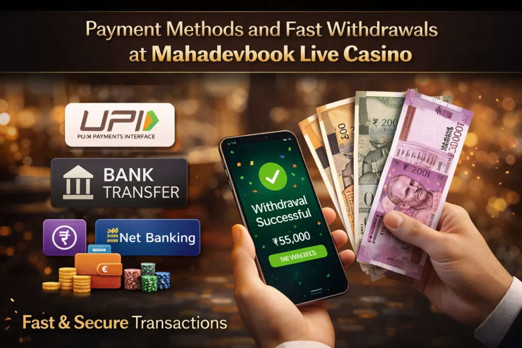Mahadevbook Live Casino secure payment methods and fast withdrawal online gaming platform