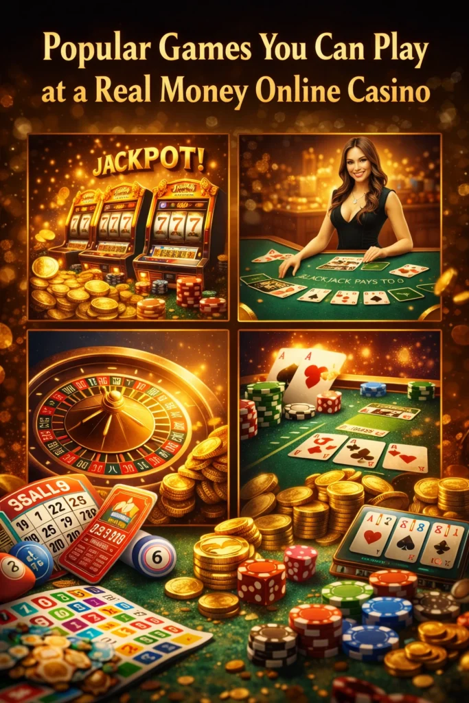 Popular real money online casino games including slots blackjack roulette poker and live dealer tables at Mahadev Book
