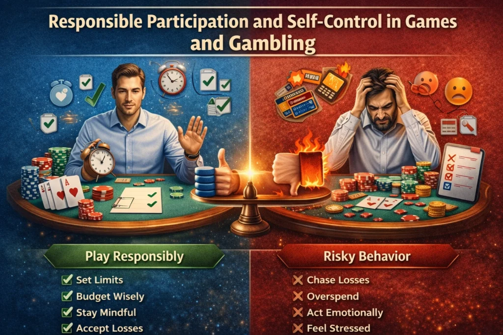 Responsible participation in games and gambling showing time and spending limits awareness