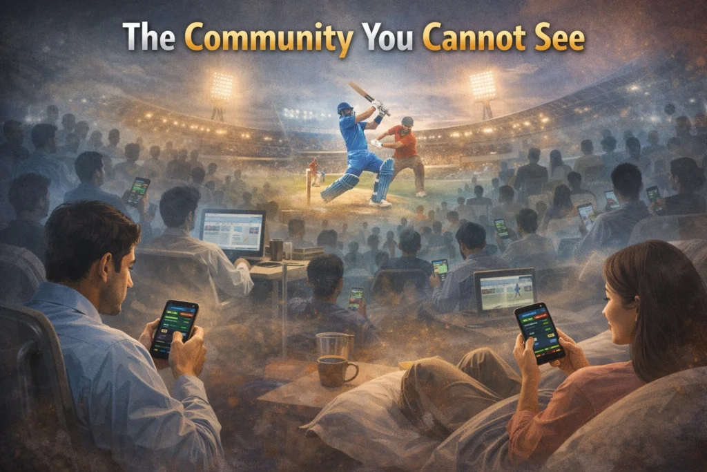 Invisible digital cricket community connected through Cricket Book ID watching live match on multiple devices