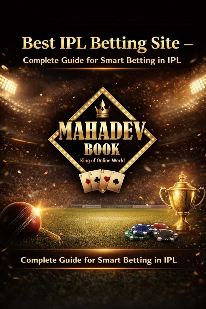 Best IPL Betting Site Mahadev Book guide with cricket stadium, trophy, and betting elements