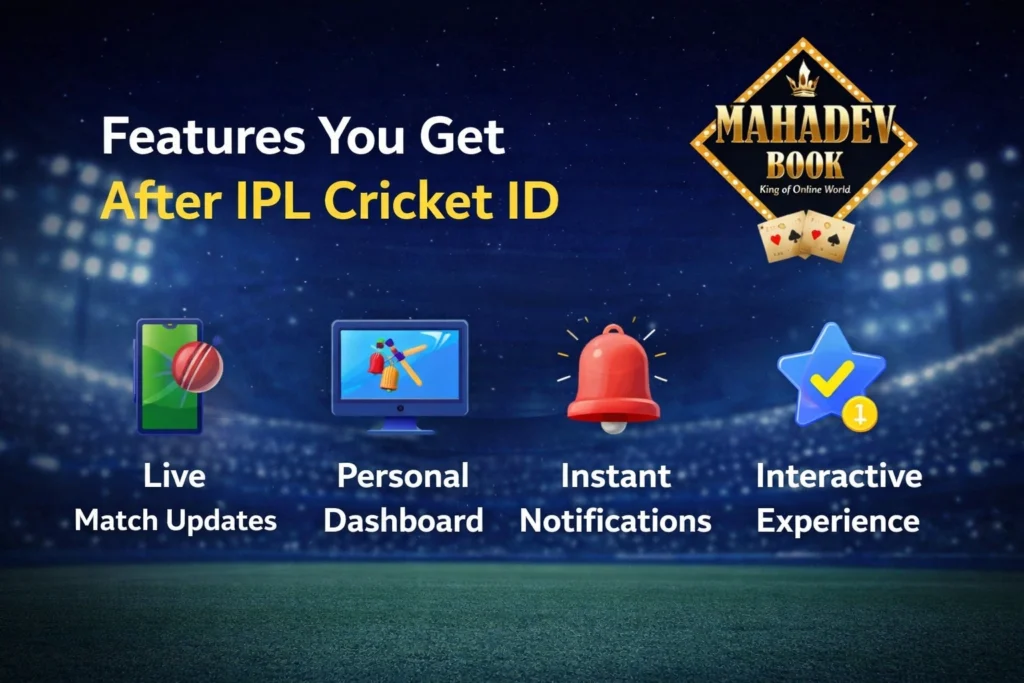 Features You Get After IPL Cricket ID with Mahadev Book Logo and Cricket Dashboard