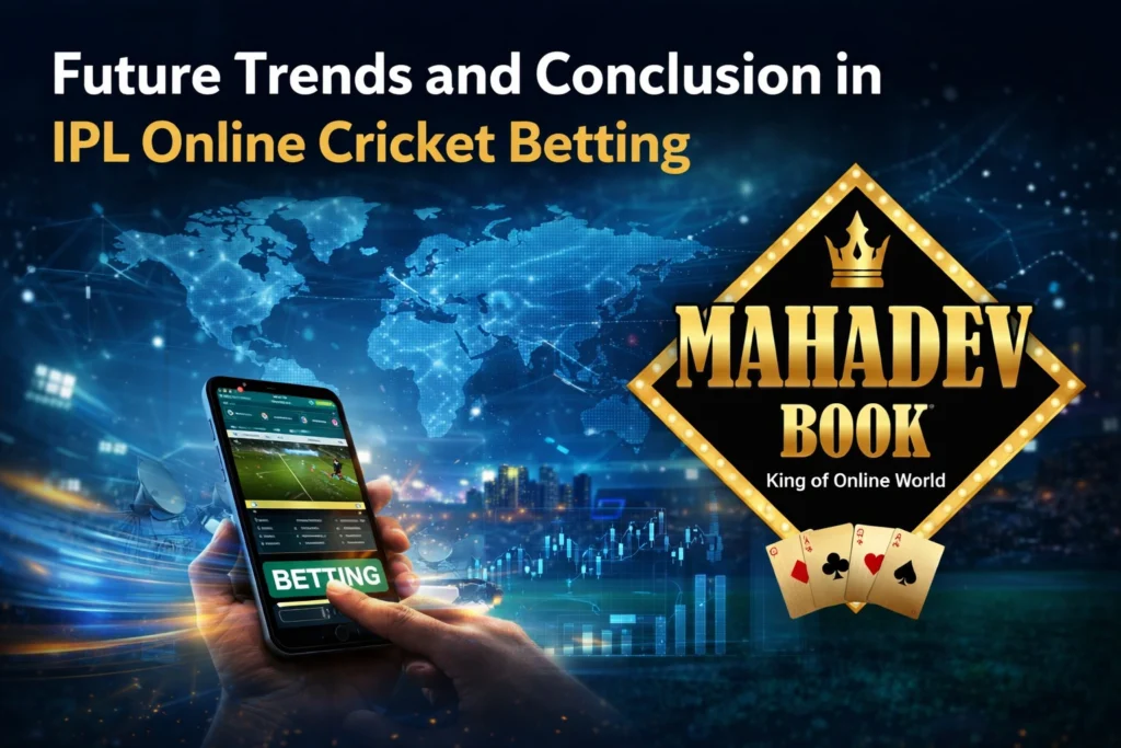 Future trends in IPL online cricket betting with Mahadev Book logo and mobile betting interface