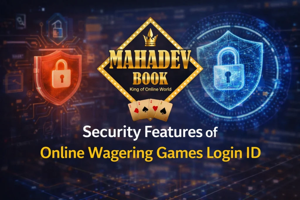 Security features of Online Wagering Games Login ID with Mahadev Book logo representing secure wagering platform access