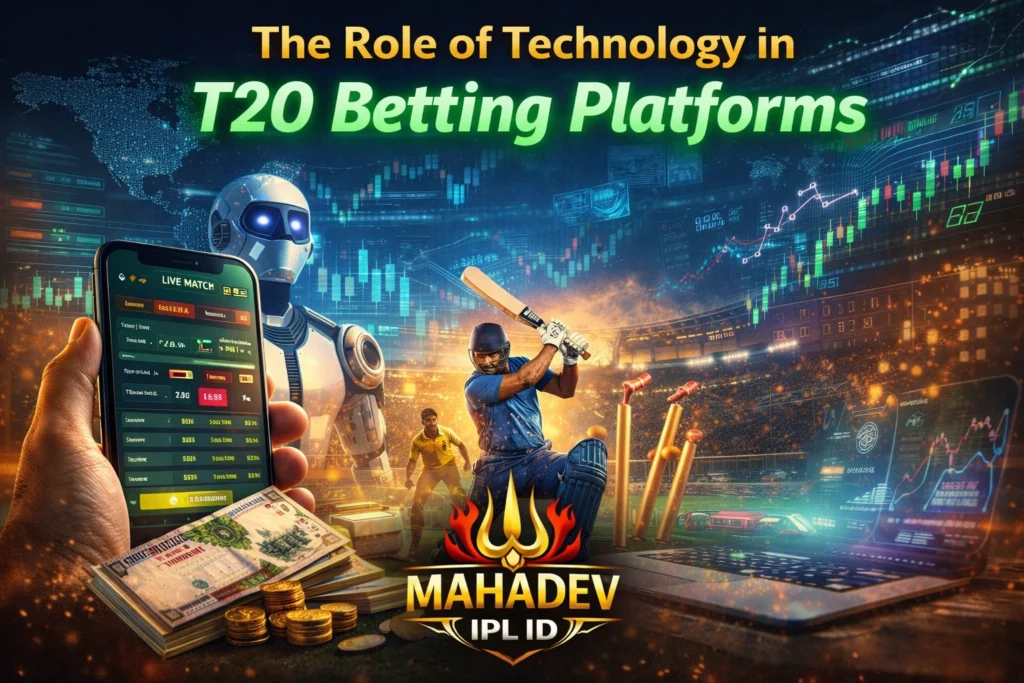 Technology behind T20 betting platforms showing digital cricket betting dashboard and analytics system