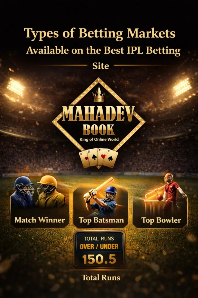 Types of betting markets on Best IPL Betting Site with Mahadev Book logo cricket betting options illustration